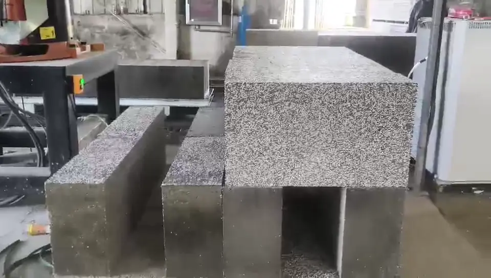 Finished self-insulating blocks shown after cutting in Kashgar