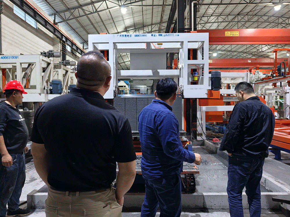 Uzbekistan project team reviewing HENGDE clc / foamed concrete block production equipment