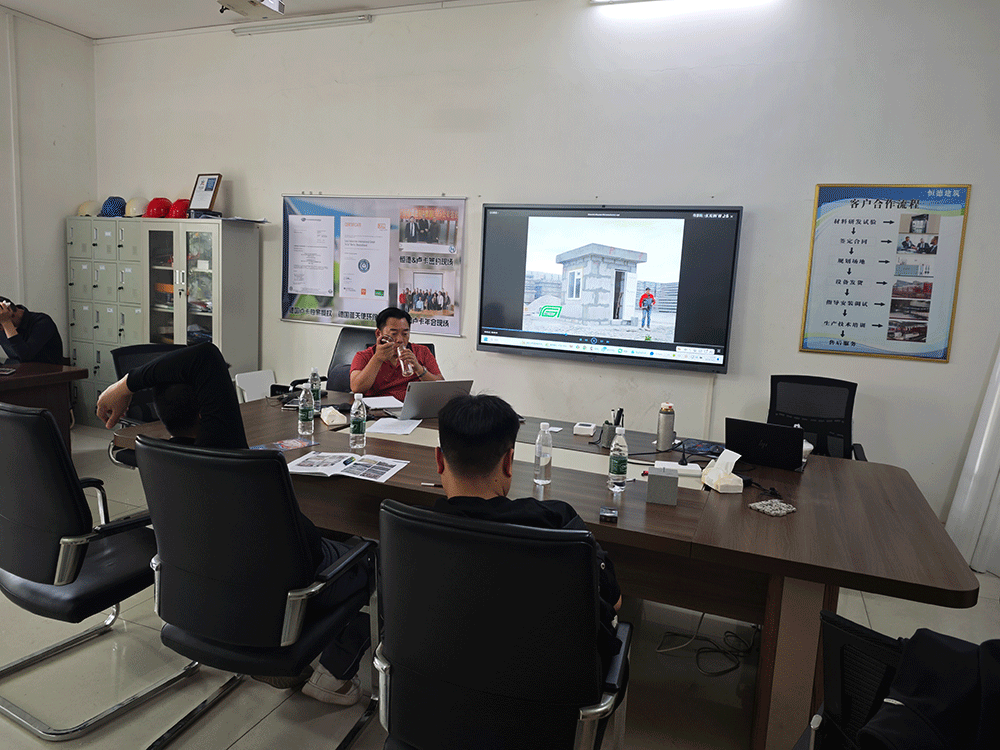 China project team reviewing HENGDE clc / foamed concrete block production equipment — factory visit image 2