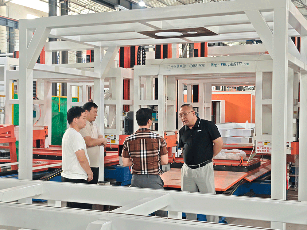 Vietnam project team reviewing HENGDE lightweight block production equipment