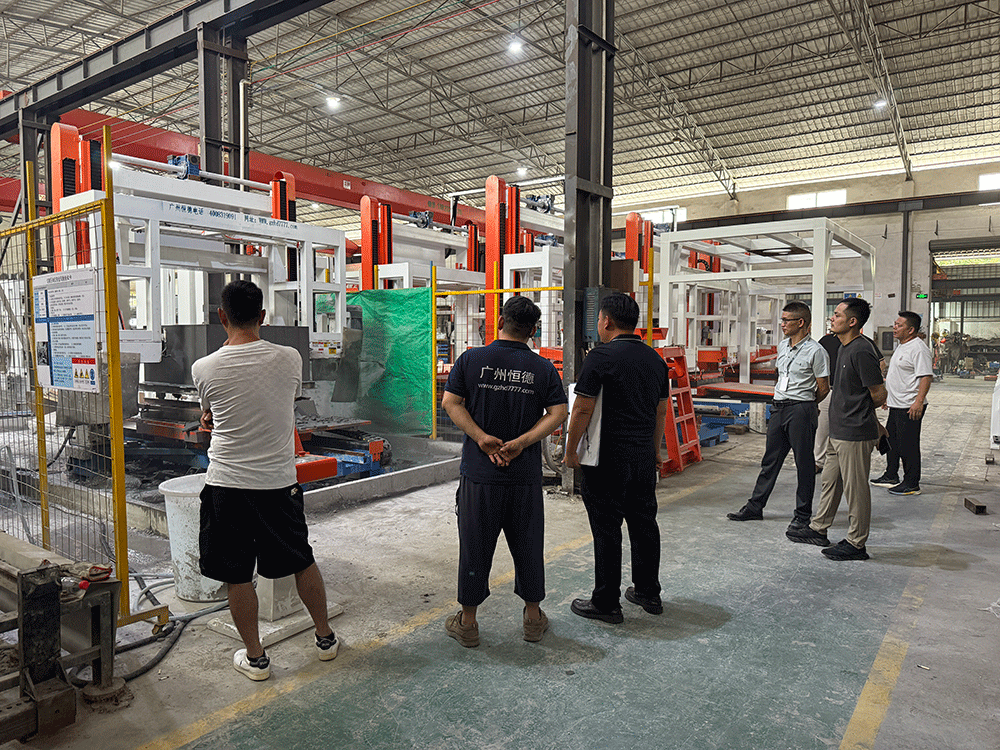 Guyana project team reviewing HENGDE lightweight block production equipment