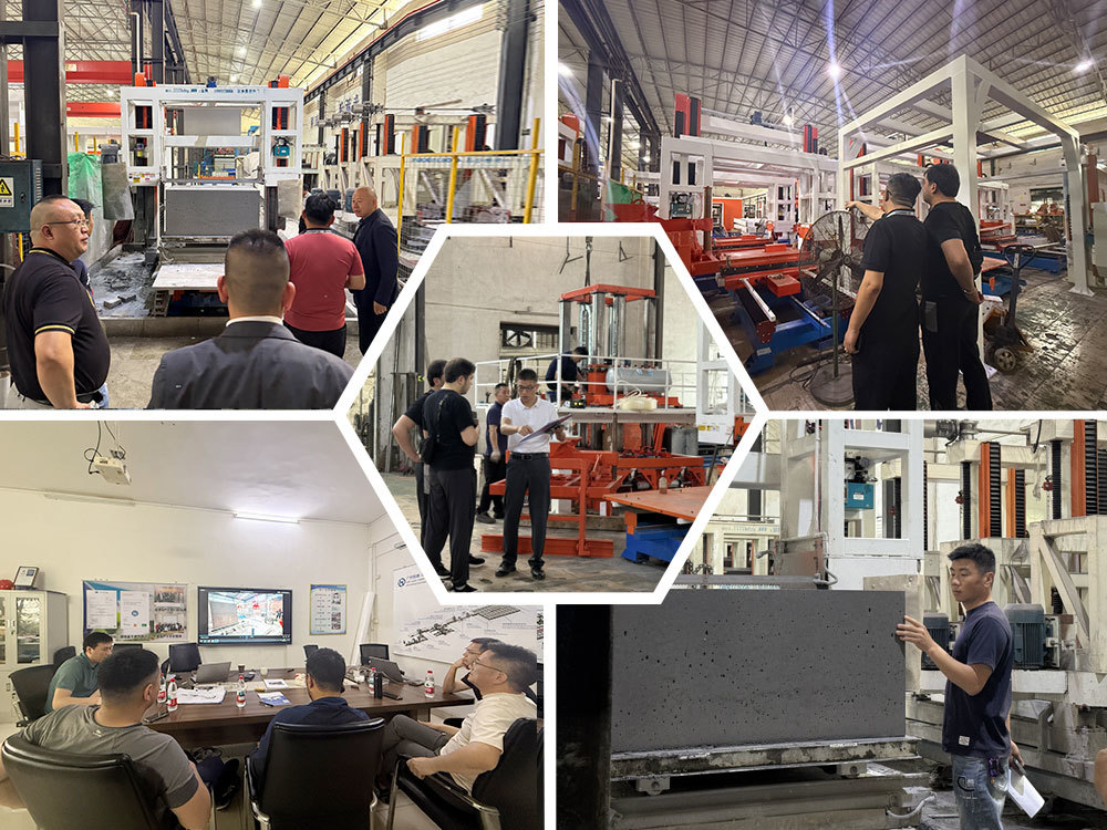 HENGDE project team reviewing HENGDE lightweight wall panel production equipment — factory visit image 1