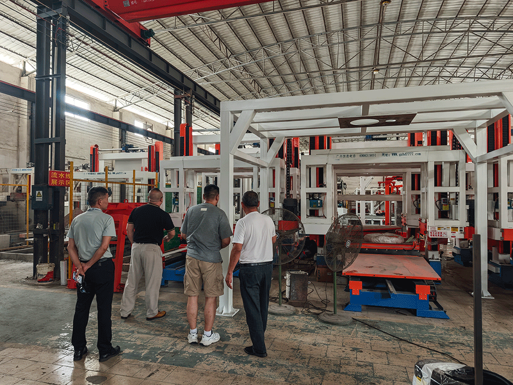 Kazakhstan project team reviewing HENGDE lightweight block production equipment