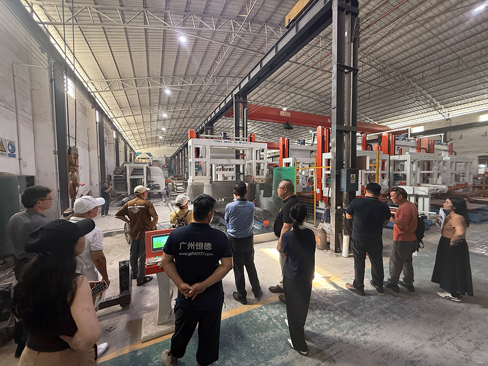 Malaysia project team reviewing HENGDE lightweight block production equipment