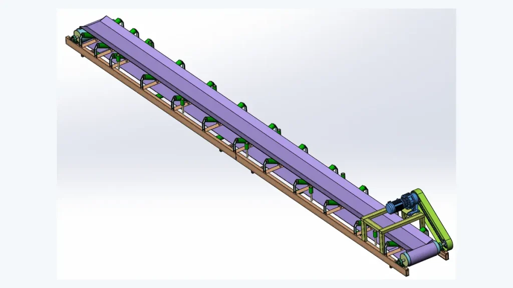 Engineering drawing of a Hengde belt conveyor for production-line material transfer