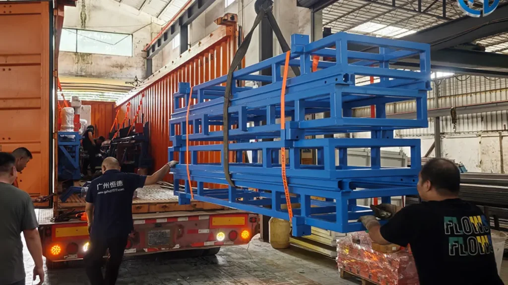 Hengde wall-panel production equipment being loaded for shipment to Ghana