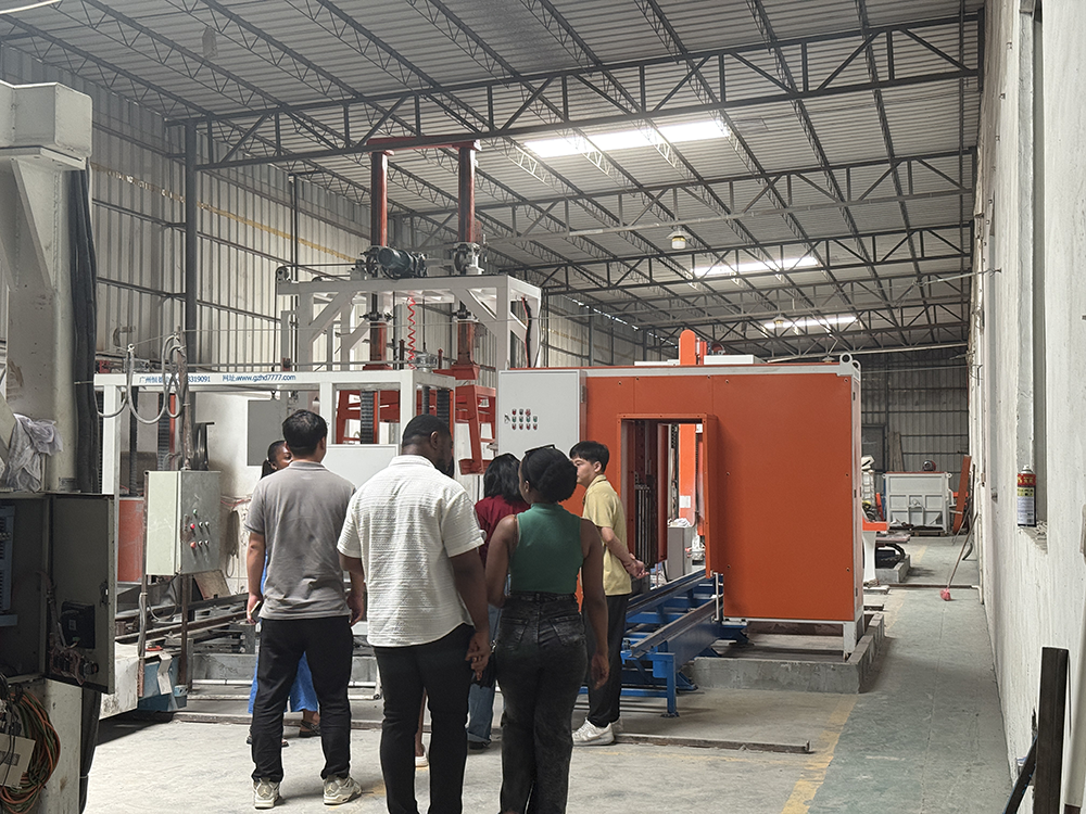 Ghana project team reviewing HENGDE lightweight block production equipment
