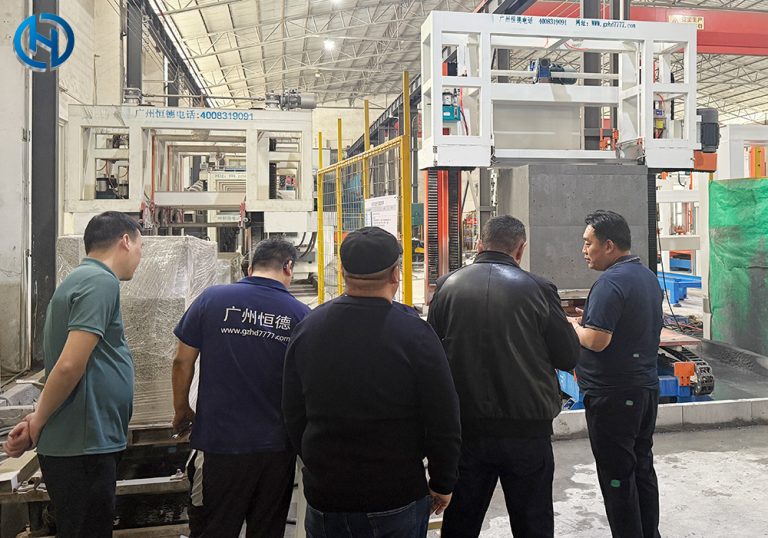Kazakhstan customer reviewing HENGDE cutting equipment at the factory